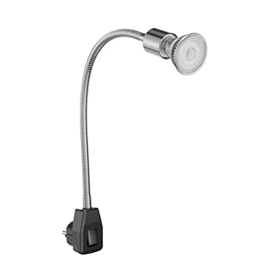 Afbeelding van ledscom.de Stopcontactlamp LESCH Leeslamp Zwanenhals schakelaar chroom/zwart + GU10 LED, PAR16, warm wit, 6,05W, 374lm, 70, 3 traps dimmer