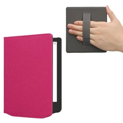 Afbeelding van kwmobile flip cover geschikt voor Pocketbook Verse / Pro Color Vivlio Light HD Case met magnetische sluiting en handvat Hoes e reader in neon roze design