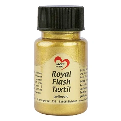 Afbeelding van Royal Flash Textil, Textielverf, glitter metallic, zeer dekkend, romige textielverf op waterbasis, voor licht en donker textiel, 50 ml (geelgoud)