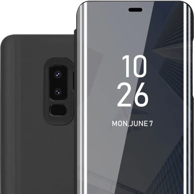 Afbeelding van Cadorabo Hoesje geschikt voor Samsung Galaxy S9 PLUS in TOERMALIJN ZWART Clear View Spiegel Beschermende Case met Tribunefunctie 360 Graden Bescherming Book Cover Etui