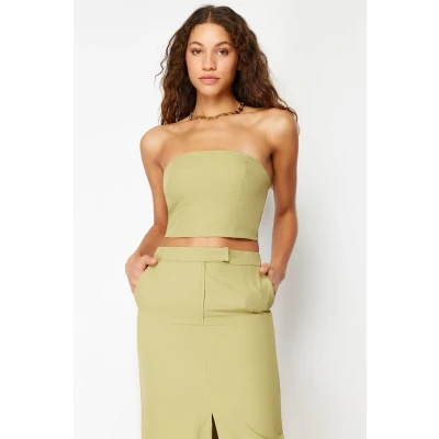 Afbeelding van Trendyol Kaki Premium Cropped Strapless Geweven Blouse Twoss24Bz00242