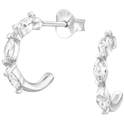 Afbeelding van JoyS Zilveren oorringen 13 mm stud ovaal / marquise geslepen zirkonia oorbellen sterling zilver 925