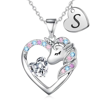 Afbeelding van TINGN Eenhoorngeschenken voor meisjes ketting 14 karaat vergulde eenhoorn meisje hart met letters halsketting geschenken sieraden verjaardagscadeau