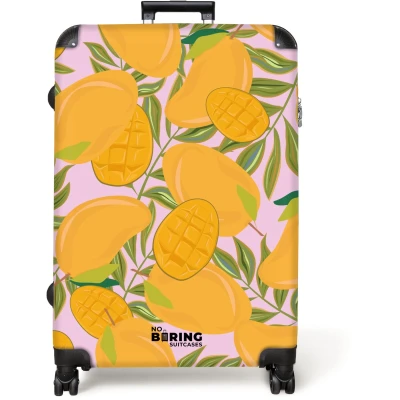 Afbeelding van NoBoringSuitcases.com® Koffer groot Reiskoffer lichtgewicht Roze met oranje mango&#039;s Rolkoffer 4 wielen Grote trolley XL 98 liter bagage
