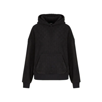 Afbeelding van Urban Classics Damestrui met capuchon, jacquard fluweel, oversized hoodie, casual hoodie van pasvorm, zwart, XXL
