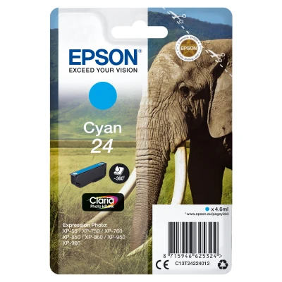 Afbeelding van Epson Elephant Singlepack Cyan 24 Claria Photo HD Ink (C13T24224022)
