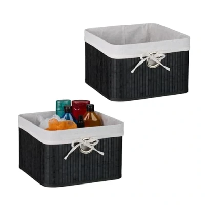 Afbeelding van opbergmand bamboe set van 2 20 x 31 cm badkamer zwart