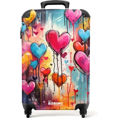 Afbeelding van NoBoringSuitcases.com® Handbagage koffer Reiskoffer graffiti hartjes 55x35x25
