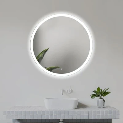Afbeelding van Venti 60 cm Ronde Badkamerspiegel met LED Verlichting, Aanraakschakelaar, Circulaire spiegel natuurlijk witte voorgrond verlichting.