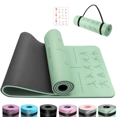 Afbeelding van OUTDOUSE yogamat, TPE, 6 mm dik, huidvriendelijke antislip, gymnastiekmat, pilates, gymnastiek, meditatie, stretching, met draagriem en tas, voor thuis, work out, sportmat, 183 x 61 cm, groen