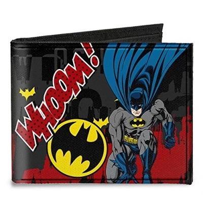 Afbeelding van Buckle Down Unisex&#039;s Canvas tweevoudige portemonnee Batman Action Poses Whoom Grijs/zwart