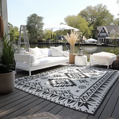 Afbeelding van Dubbelzijdig Buitenkleed Elle Zwart 200x290 Cm Laagpolig Decoration Dekbed Discounter.nl