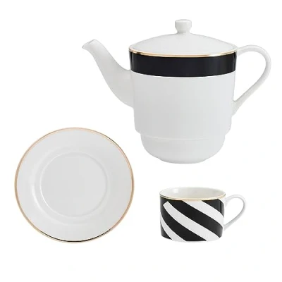 Afbeelding van Mikasa Luxe Deco China Thee voor één set, theeset met theepot, kop en schotel, stapelbare theeset, vaatwasmachinebestendig