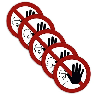 Afbeelding van STROBO 5 stuks XXL stickers met een diameter van 21 cm, geen doorgang voor onbevoegden, verbodsbord uv bescherming buiten en binnen