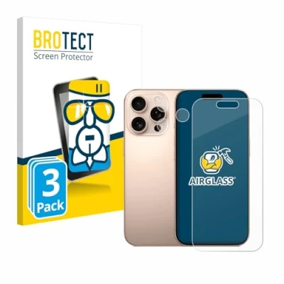 Afbeelding van BROTECT Glas Screen Protector voor Apple iPhone 16 Pro (Voor+Camera) (3 Stuks) Schermbeschermer [9H Hardheid, Beschermglas Folie niet Gehard Glas]