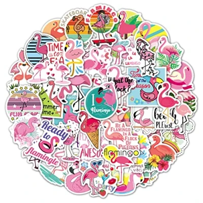 Afbeelding van Flamingo stickers, schattige kawaii waterdichte vinyl stickers voor laptop, waterfles, skateboard, auto, motorfiets, fiets, gitaar, PS4, bagage, koffer, scrapbook, telefoonpad, 50 stuks