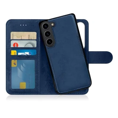 Afbeelding van MyGadget 2 in 1 Wallet Case Samsung Galaxy S24 Magnetische PU Lederen Flip Cover w Kaartsleuven &amp; Afneembare Terug Slanke TPU Bumper Shell Donkerblauw