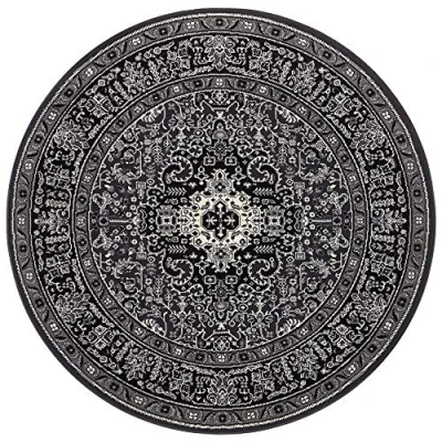 Afbeelding van Klassiek Vloerkleed Rond Medaillion Donkergrijs 160 Cm