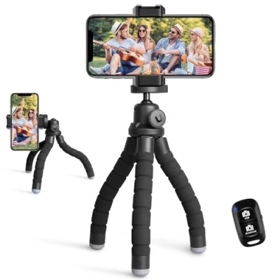 Afbeelding van UBeesize Mobiele Telefoon Statief, Mini Statief voor Smartphone en Camera, met Bluetooth Afstandsbediening, Licht Zwart