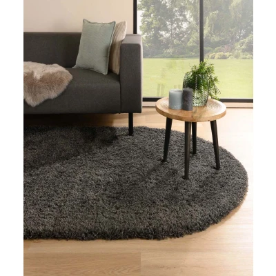 Afbeelding van Ovaal Hoogpolig Tapijt/Vloerkleed Cozy Shaggy Donkergrijs 100x150 Cm