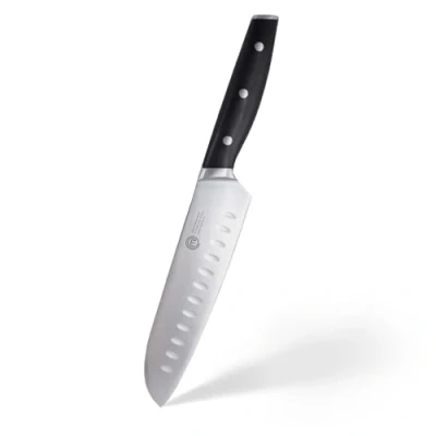 Afbeelding van MasterChef Santoku Professioneel mes, roestvrij staal met hoog koolstofgehalte, drievoudig geklonken handvat, volle zijde mijter, lemmet van 18 cm
