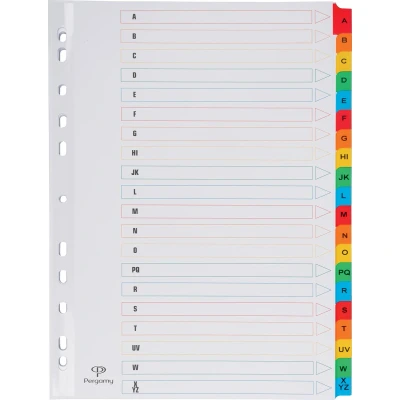 Afbeelding van Pergamy tabbladen met indexblad, ft A4, 11 gaatsperforatie, geassorteerde kleuren, A Z 20 tabs
