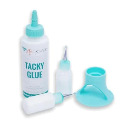 Afbeelding van Craftelier Tacky Lijmset 120 ml + lijmhouder in turquoise 2 flessen met applicator, ultradun, 15 ml, niet giftige en multifunctionele lijm, ideaal voor scrapbooking knutselwerk