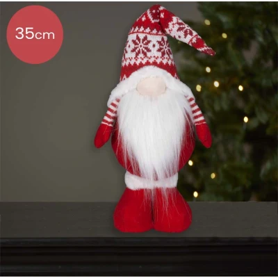 Afbeelding van Staande rode Gnoom met wit/rood figuurde muts 35(48)cm
