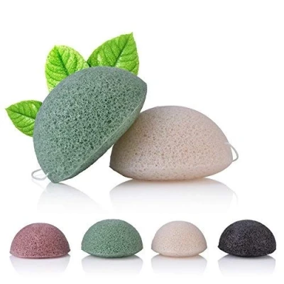 Afbeelding van natuurlijke gezichtsspons, gezichtsreinigingsspons, bladerdeeg exfoliatorhulpmiddelen met bamboe houtskool, konjac houtskoolspons Beste spons