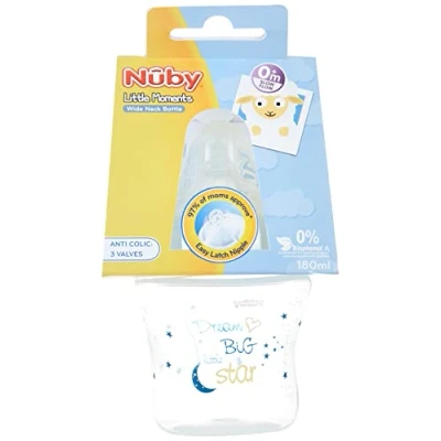Afbeelding van Nûby ID68059BLUE LM Little Moments fles met brede hals, PP, 180 ml, blauw
