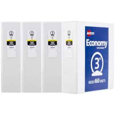 Afbeelding van Avery Economy View Binder, met 1,5 inch ronde ring, zwart, 5725) pak van 4 3 wit
