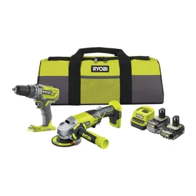Afbeelding van RYOBI 18V ONE+ 6 delige accu combokit RCK182O 242SZL, slagboorschroevendraaier, haakse slijper, 2x accu&#039;s (4,0Ah &amp; 2,0 Ah), oplader, gereedschapstas