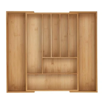 Afbeelding van bestekbak uitschuifbaar 7 9 vakken 6 x 34 56 50 cm bamboe