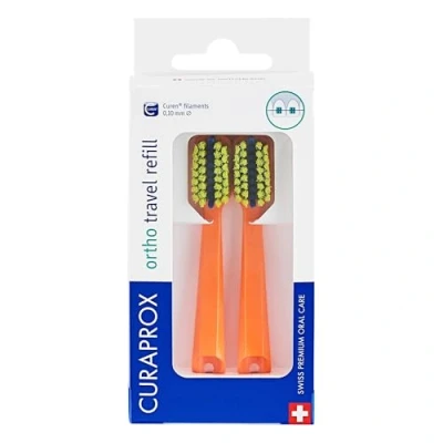 Afbeelding van Curaprox CS 5460 ortho travel navulling, borstelkoppen voor tandenborstel, duo pack, oranje