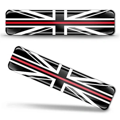 Afbeelding van 2 x sticker 3D gel silicone stickers GrossVerenigd Koninkrijk Engeland UK Thin Red Line Firefighter Flag dunne rode lijn brandweervlag vlag autosticker F 63