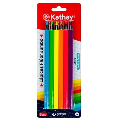 Afbeelding van Kathay 86234499 potloden, neonkleuren, jumbo, zachte punt 5 mm