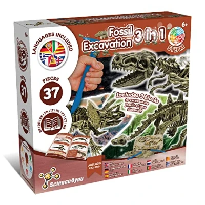 Afbeelding van Science4you Dino opgravingsset Dinosaurusfossielen 3 in 1 Speelgoed voor kinderen vanaf 5 6 7 8 9 10 jaar Opgraven en bouwen dinosaurussen 37 delig: T Rex &amp; Triceratops Stegosaurus, 3551