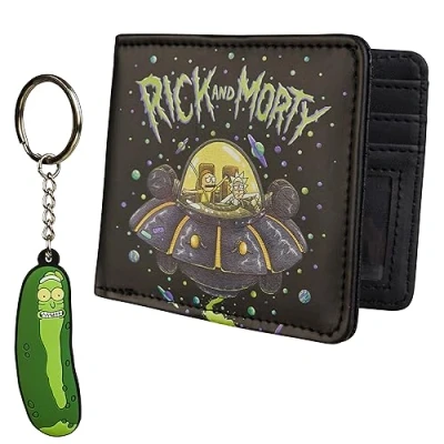 Afbeelding van RICK AND MORTY Kaartenportemonnee en sleutelhanger set voor mannen tieners Kaartsleuven ID Pocket Groot Heren Portemonnee Geschenken Mannen, Meerkleurig, Casual