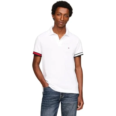 Afbeelding van Tommy Hilfiger Slim poloshirt met vlag voor heren, S/S, Wit, S