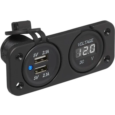Afbeelding van Pro Plus Inbouw Kit: Voltmeter 6 30V + USB Poort Dubbel 2 x 2100mA blister