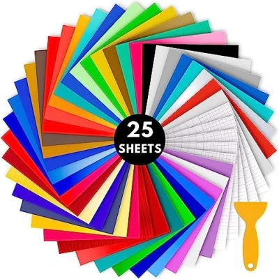 Afbeelding van NIMNIK Vinyl voor Cricut 25 stuks Permanente Vinylvellen 23 Vellen Permanent + 2 Transferbanden Vinylsnijmachine,