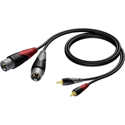Afbeelding van 2 x XLR naar Tulp kabel (m/m) Procab 3 meter (Gebalanceerd, Stereo, 100% koper)