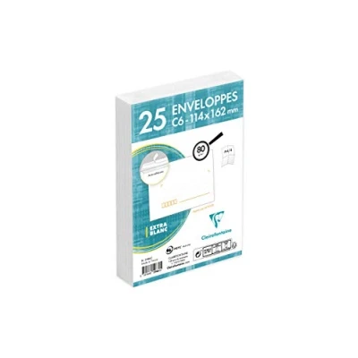 Afbeelding van Clairefontaine 5986C Pakket van 25 vooraf gevouwen zelfklevende witte enveloppen C6 formaat (114x162 mm) 80 g/m².
