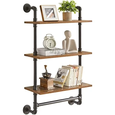 Afbeelding van YMYNY 3 Tier Industriële pijp wandplanken, rustieke opbergplanken, zwevende planken, wand boekenplank, keuken kruidenrek, voor slaapkamer, keuken, woonkamer, badkamer HRF TM015