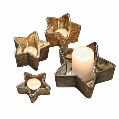 Afbeelding van LOBERON Windlicht set van 4 Thervel antiekgoudkleurig/grijs