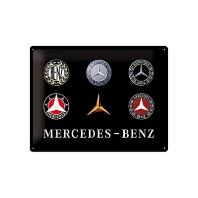 Afbeelding van Nostalgic Art, Metalen Retro Bord, Mercedes Benz Logos Geschenkidee voor liefhebbers van autoaccessoires, metaal, Vintage ontwerp, 30 x 40 cm
