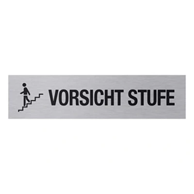 Afbeelding van Metafranc Plakbord &quot;Voorzichtigheid&quot; 160 x 40 mm van aluminium in moderne roestvrijstalen look zelfklevende achterkant/bewegwijzering/infobord/waarschuwing/waarschuwing / 507620