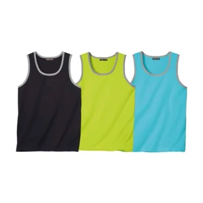 Afbeelding van ATLAS FOR MEN Set van 3 T shirts voor heren, verkrijgbaar in grote maten M tot 5XL, anijs, turquoise, zwart, 5XL