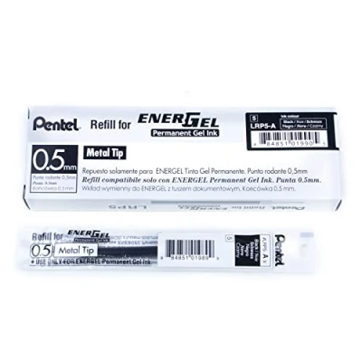 Afbeelding van Pentel 0,5 mm EnerGel permanente inkt vervangende cartridges, zwart (12 stuks navulling)