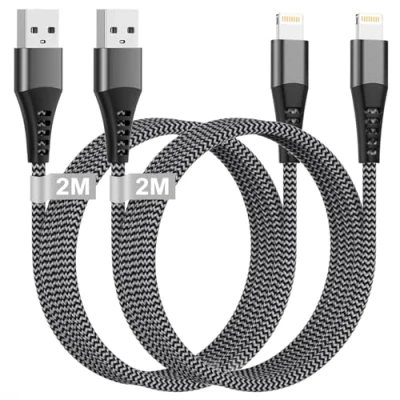 Afbeelding van iPhone oplaadkabel, 2 m, stuks, Apple MFi gecertificeerd, USB Lightning kabel, nylon snellaadkabel, iPad, oplaadkabel voor 14 13 12 11 Pro Max 8 7 6 iPad